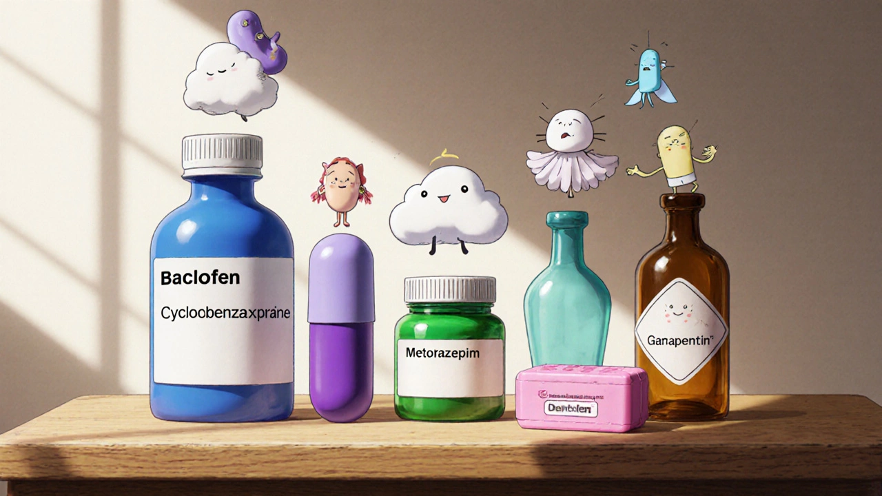 Table en bois avec différents flacons de médicaments relaxants et esprits animés.